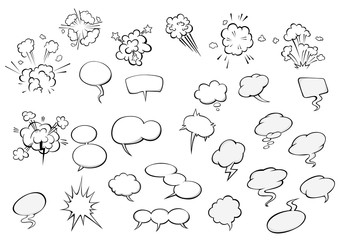 Cartoon speech bubbles and explosion clouds