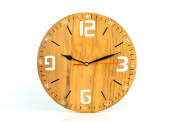 Wood wall clock face isolated on white background