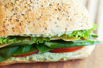 Vegetable Sandwich with Creamy Pesto on Focaccia Bread