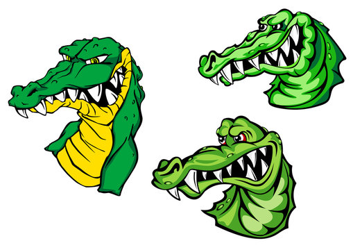 Crocodiles with bared teeth cartoon characters
