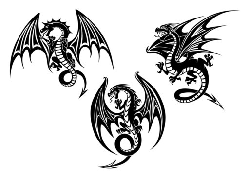 Dragons with outstretched wings tattoo design