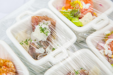 Canape ; Decoration and foods that are wrapped with plastic wrap