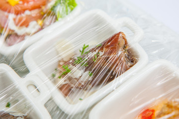 Canape ; Decoration and foods that are wrapped with plastic wrap