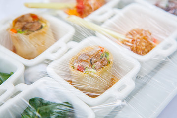 Canape ; Decoration and foods that are wrapped with plastic wrap