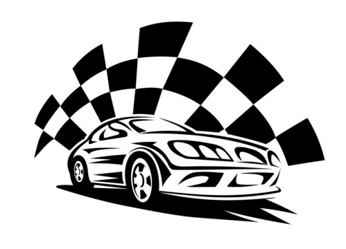 recommend clip art: Racing car with checkered flag silhouette