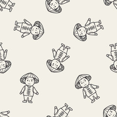 Vietnamese doodle seamless pattern background
