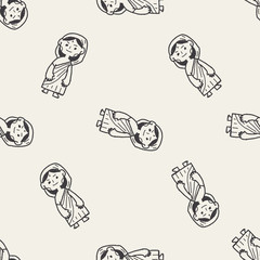 Indian woman doodle seamless pattern background