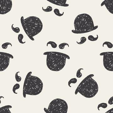 beard hat doodle seamless pattern background