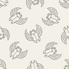Dung beetles doodle seamless pattern background
