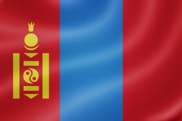 Mongolia flag on the fabric texture background