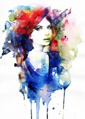 Photo sur Plexiglas Visage aquarelle Visage de femme. Illustration de mode peinte à la main