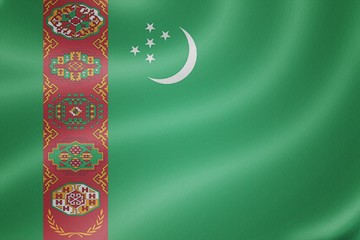 Turkmenistan flag on the fabric texture background