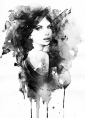 Crédence de cuisine en verre imprimé Visage aquarelle Woman face. Hand painted fashion illustration