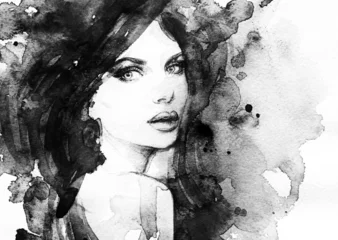 Foto op Plexiglas Aquarel portret Vrouw gezicht. Handgeschilderde mode-illustratie