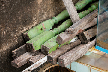 Pile trash wood from old railing before sell to merchant