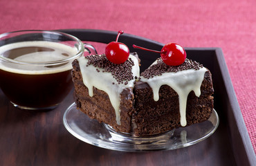 Chocolate cake with coffee