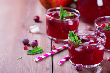 Cranberry and pomegranate cocktail with mint garnish