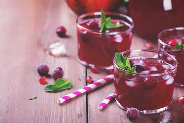 Cranberry and pomegranate cocktail with mint garnish