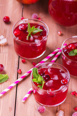 Cranberry and pomegranate cocktail with mint garnish