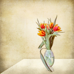 Grunge and minimalistic stil life, tulip vase on a table