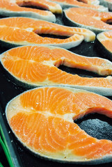 Raw salmon fillet in the supermarket