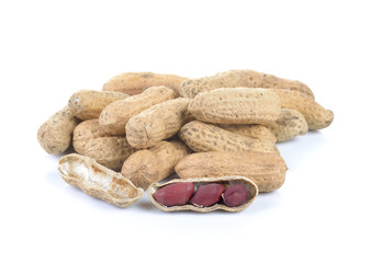 Dried peanuts on white background