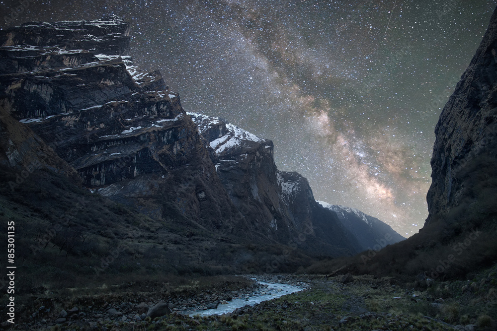 Wall mural milky way over the himalayas