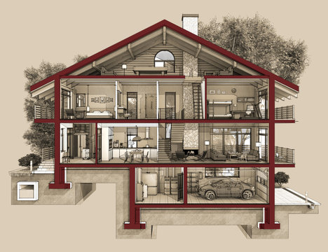 3d Section Of A Country House