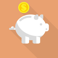 Piggy bank icon. flat design with long shadows. vector