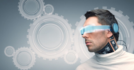 man with futuristic glasses and sensors