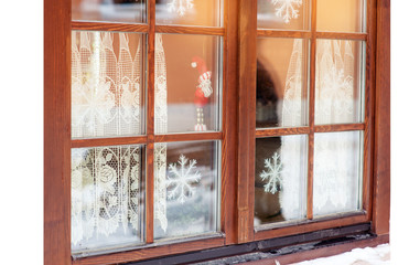window decorated with snowflakes