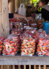 strawberry juicy fruit in plastic bag packaging