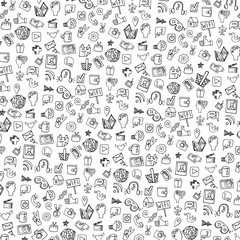 Social Media Icon pattern,background.Doodle sketchy Notepaper