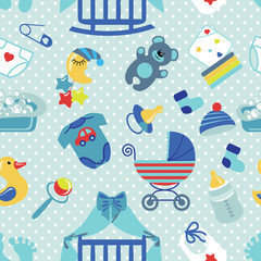 Newborn Baby boy seamless pattern.Polka dot