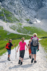 Wandern 5 / Wandernde Familie in den Alpen