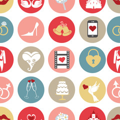 Cute flat wedding icons in seamless pattern