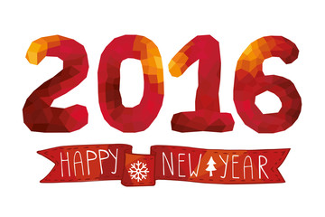 2016 New year card,background.Red Polygons figures,ribbon