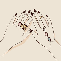 woman hands wearing jewelry vector illustration - 85306327
