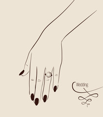 Woman hand wearing a wedding ring drawing. Illustration - 85306366
