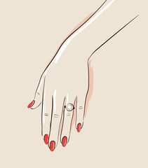 Woman hand wearing a wedding ring drawing. Illustration - 85306372