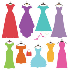 Silhouette colorful women's dress set.Flat design