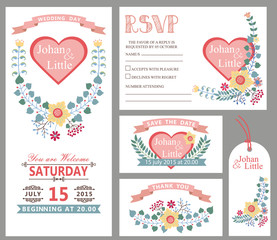 Cute wedding design template set.Floral decor