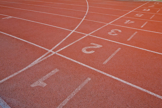 Athletic running track with number one,two,three, four,five and