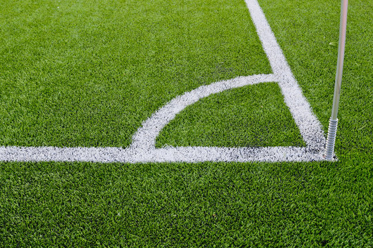 Corner boundary markings of grass soccer field
