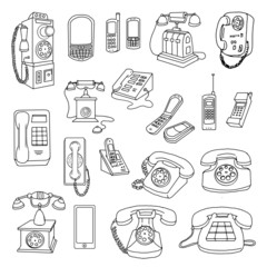 Vintage Phones, and modern Phones, hand drawn set