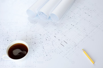 Construction plans and coffee