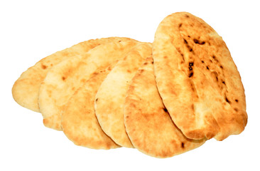 Group of leavened pitta bread isolated on a white background