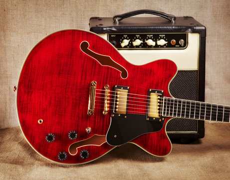 Semi-Hollow Guitar and Amplifier