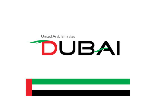 Dubai calligraphy with Emirates flag colors