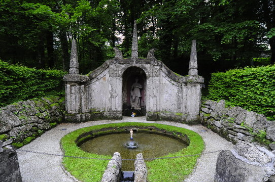 Fountains and sculptures of the castle Hellbrunn,  Salzburg, Austria